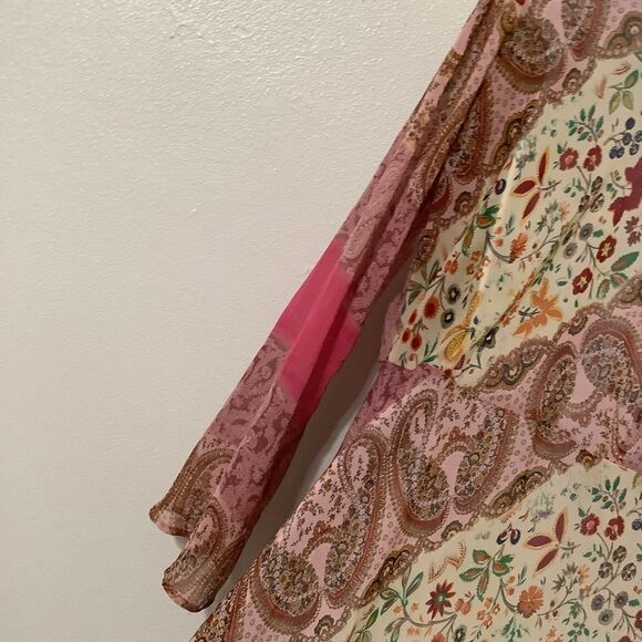 Clothing Co Bohemian Hippie Pink Paisley Patchwork Sheer Peasant Blouse Small - Picture 7 of 12